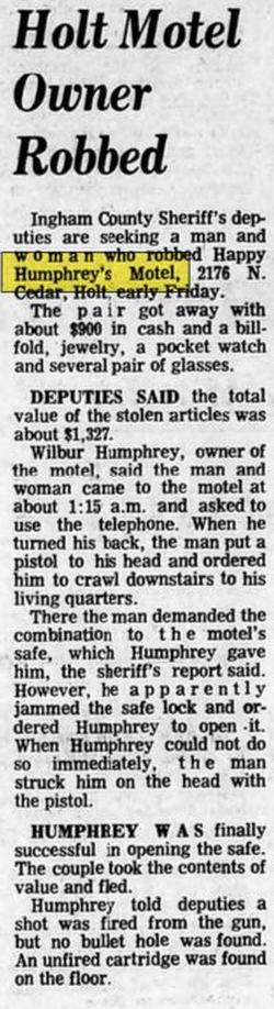 Happy Humphreys Motel (Humphrey Motel, Happys Inn Motel) - Sep 1972 Robbery (newer photo)